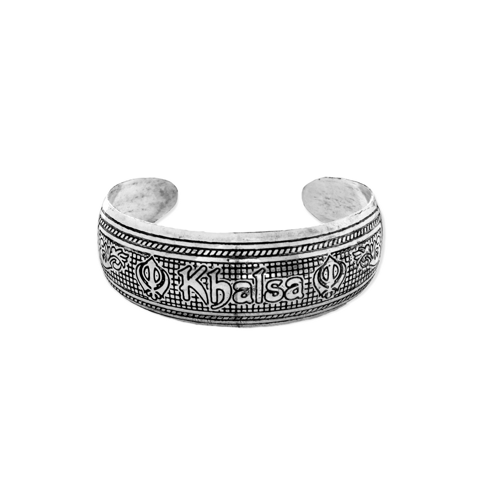 Jewelopia Brass Alloy Open Adjustable Silver Plated Kada bracelet Kada for Men and Boys (Khalsa)