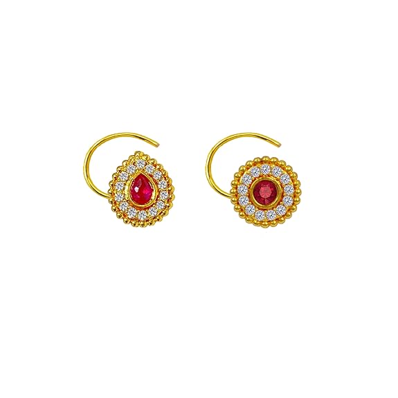 Traditional Piercing Nath Combo Gold plated Ruby Studded Piercing Nose Stud For Women and girls