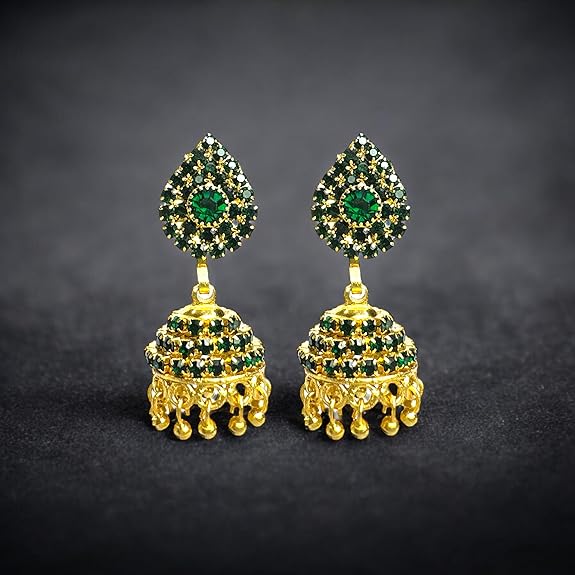 Jewelopia Traditional Gold Plated Jhumki Cubic Zircon Studded Pearl Drop Small Earrings For Girls And Women