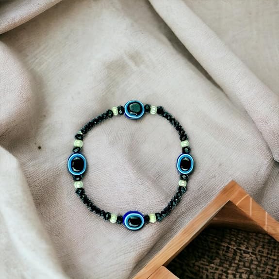 JEWELOPIA Evil Eye Bracelet with Reiki Healing Black Adjustable Unisex Charm Bracelet