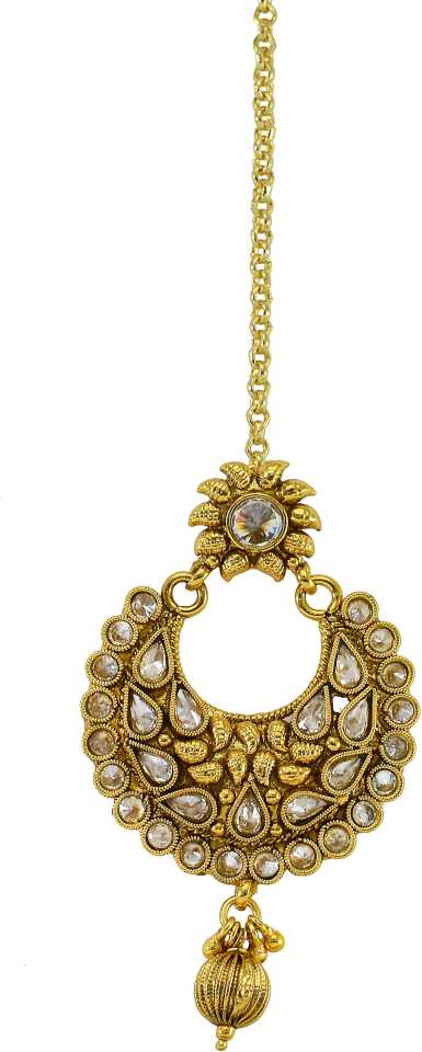 Jewelopia Gold Plated Kundan Maang Tikka with  Pearl Drop Forehead Jewellery Tikka For Women and girls