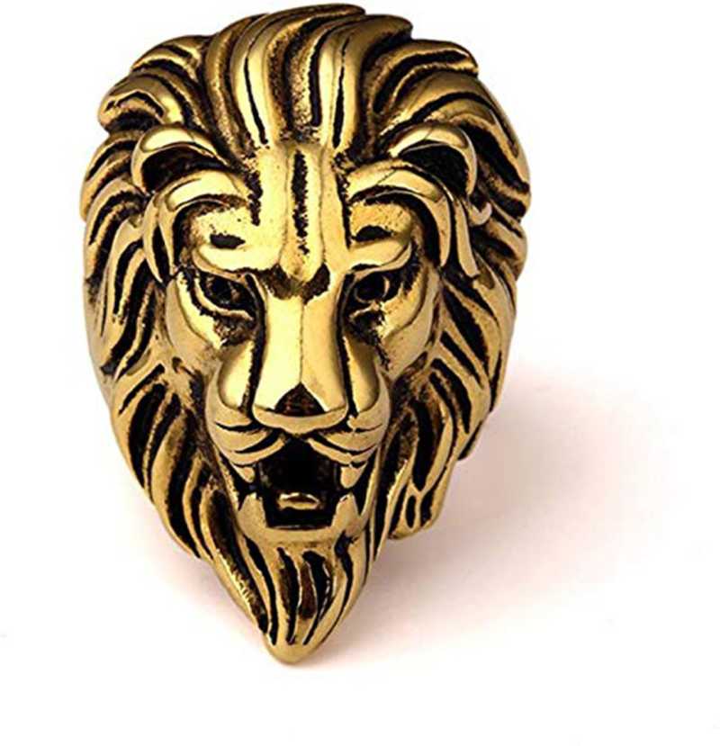 Jewelopia Gold Plated Metal King Lion Head Ring for Men and Boys