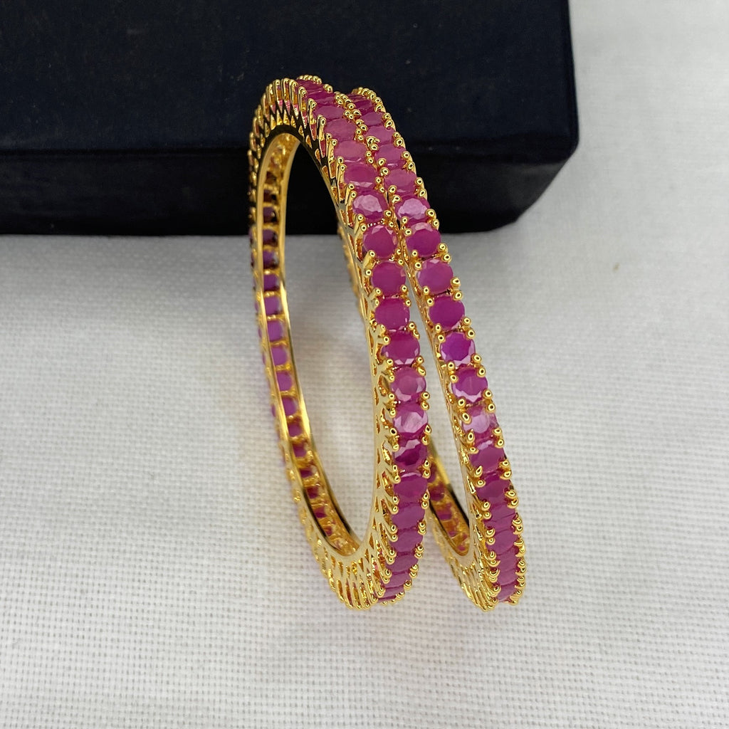 Gold polish Designer bangles studded with round Cz AD ruby stones, Hig –  Indian Designs