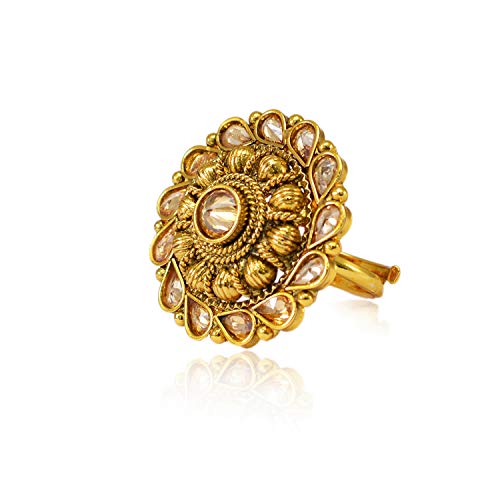 Jewel Destination Women's Ethnic Gold Pleated American Diamond Fashion Ring  : Amazon.in: Fashion