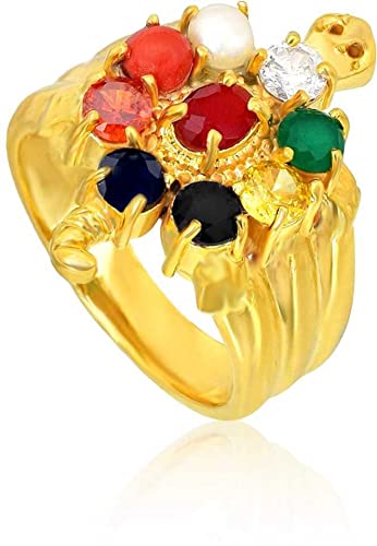 JEWELOPIA Gold Plated 9 Gemstone panchdhatu Adjustable Tortoise Ring for men and women