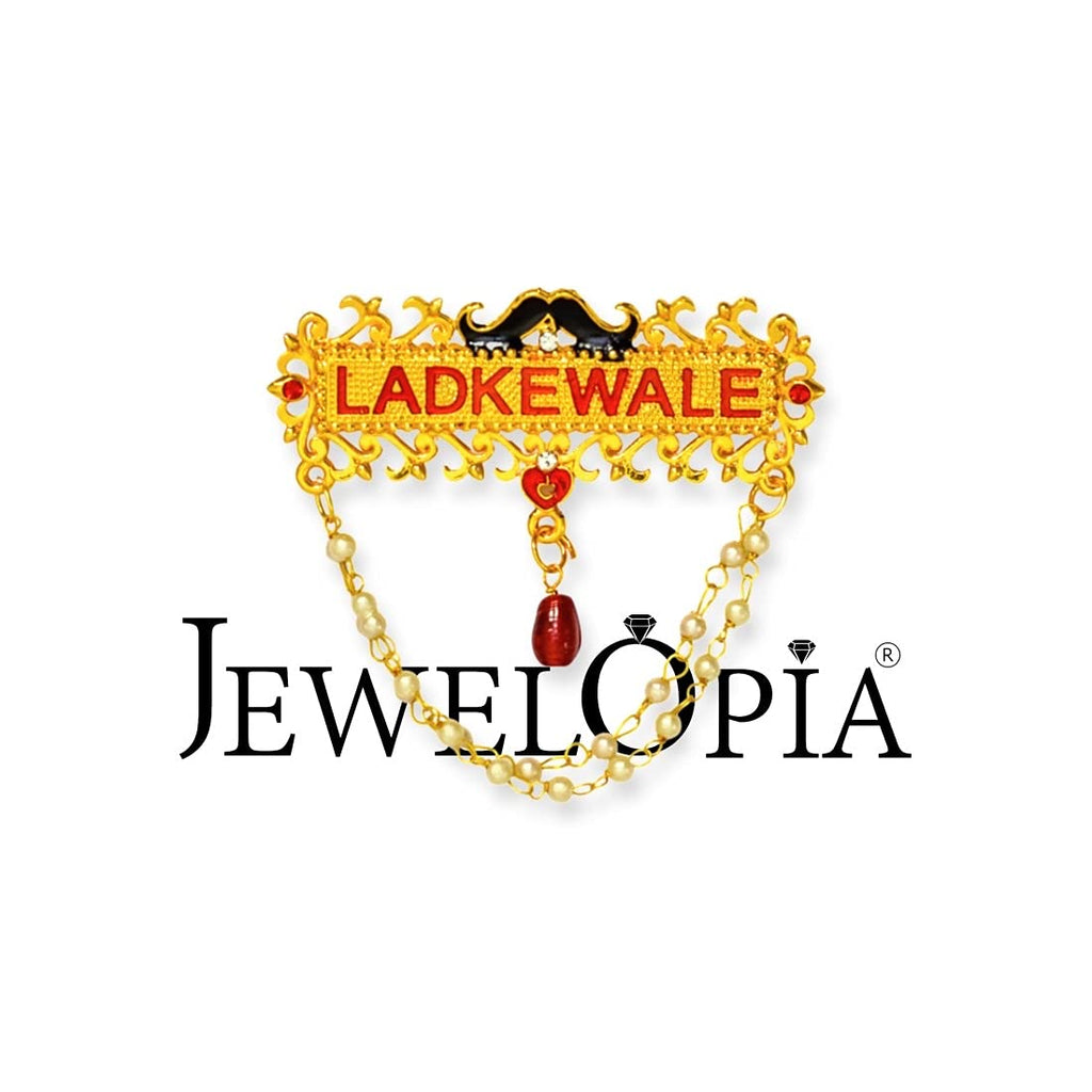 JEWELOPIA Ladkewale Gold Plated Pearl Wedding Brooch with Pin Clip For Men & Women