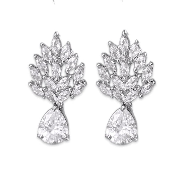 Jewelopia American Diamond Crystal Spark CZ Leaf Style Earrings For Women & Girls