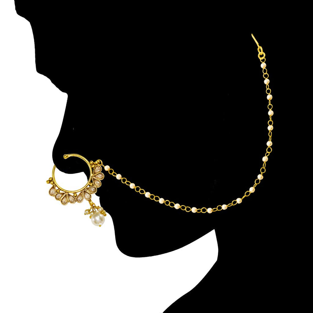 Buy ADMIER gold plated brass cz studded Traditional Rajasthani Rajputi  style Nose Ring Nathiya/Nath for Girls and Women Online at Best Prices in  India - JioMart.