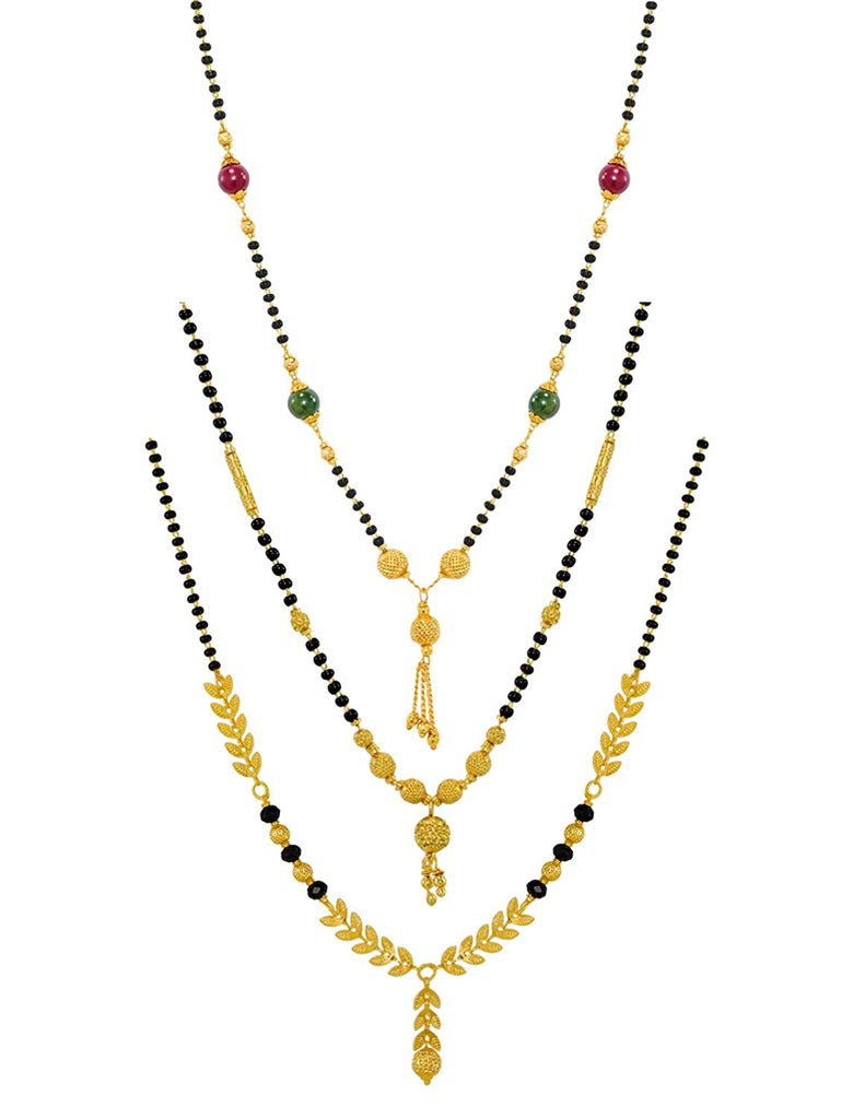 Traditional Gold Plated Mangalsutra combo Black Bead Golden Chain For Women and Girls