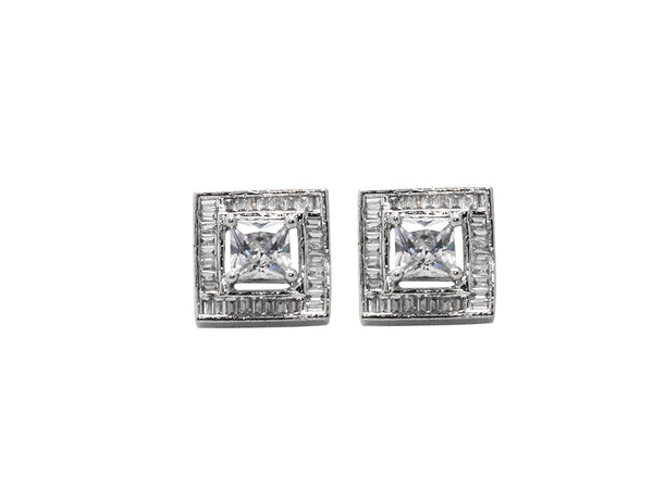 JEWELOPIA American Diamond Earrings CZ Studded Halo Solitaire Stud For Women & Girls