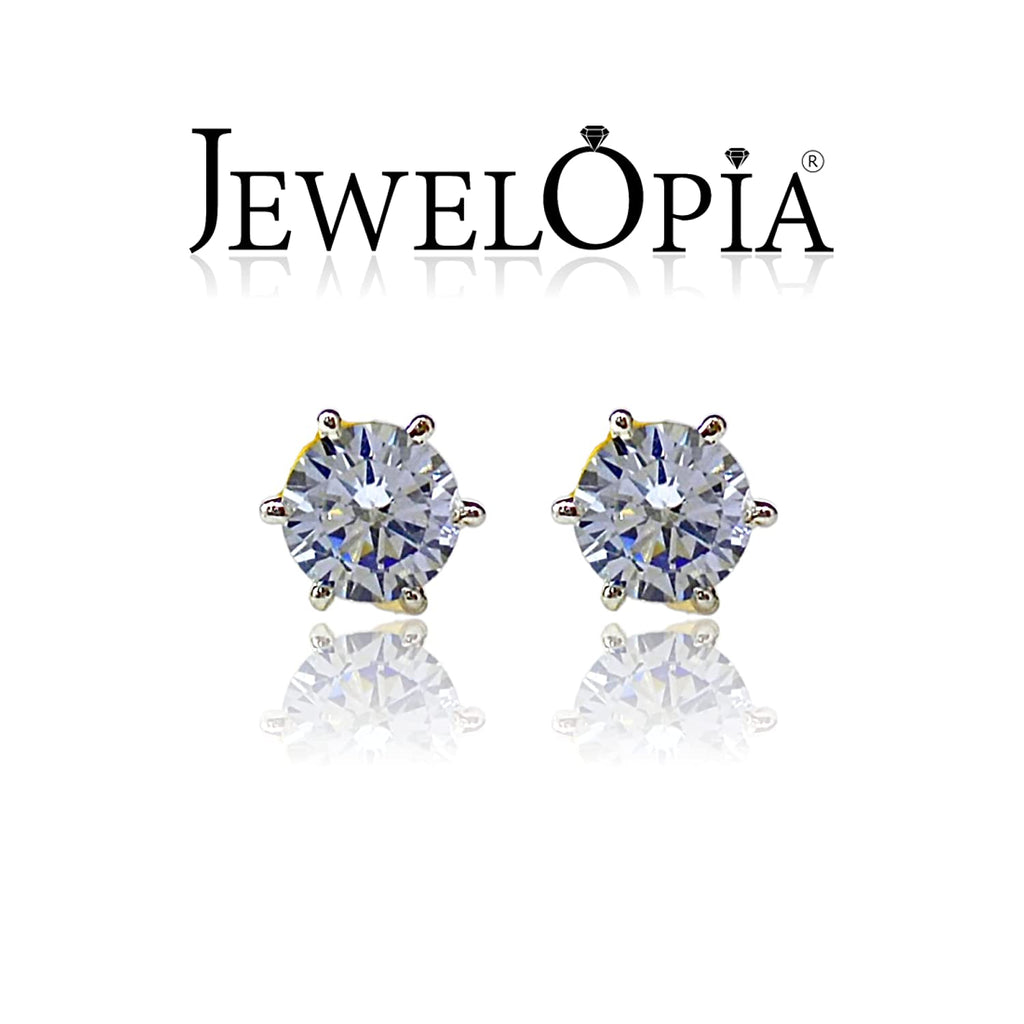 JEWELOPIA American Diamond 7mm Earrings CZ Studded Halo Solitaire Stud For Women & Girls