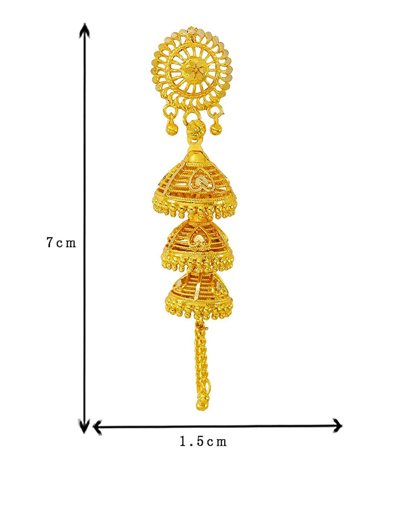 Gold Plated Jhumka Earrings | Jadau Tripple Jhumki ER 425