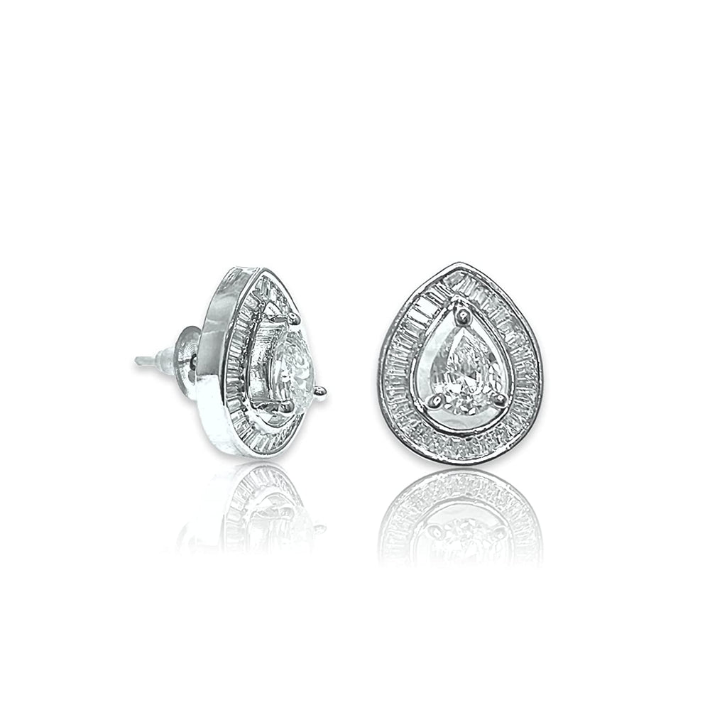 JEWELOPIA American Diamond Earrings CZ Studded Halo Solitaire Stud For Women & Girls