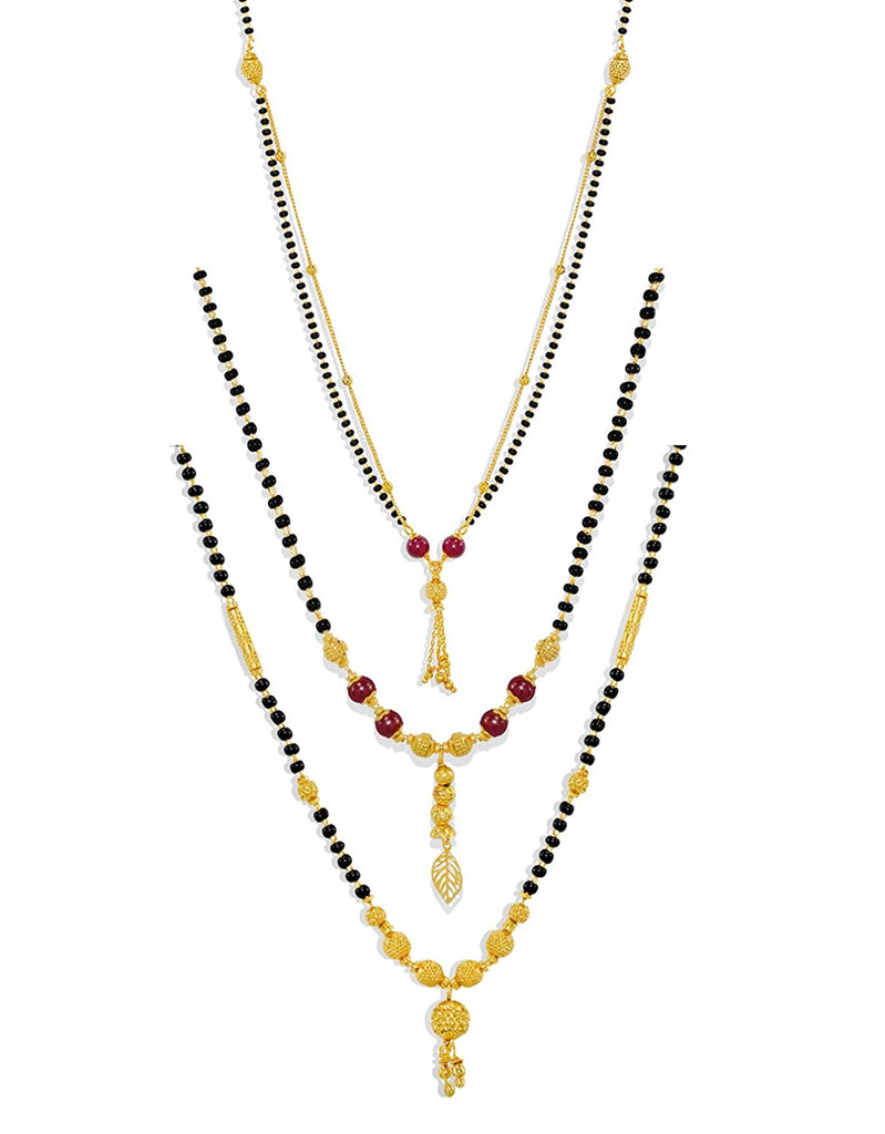 Traditional Gold Plated Mangalsutra combo Black Bead Golden Chain For Women and Girls