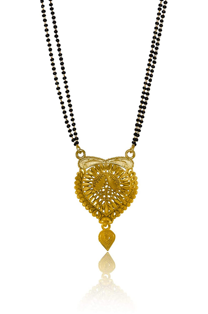 JEWELOPIA Gold Plated Pendant with Black Beads Chain Mangalsutra Pendant for Women