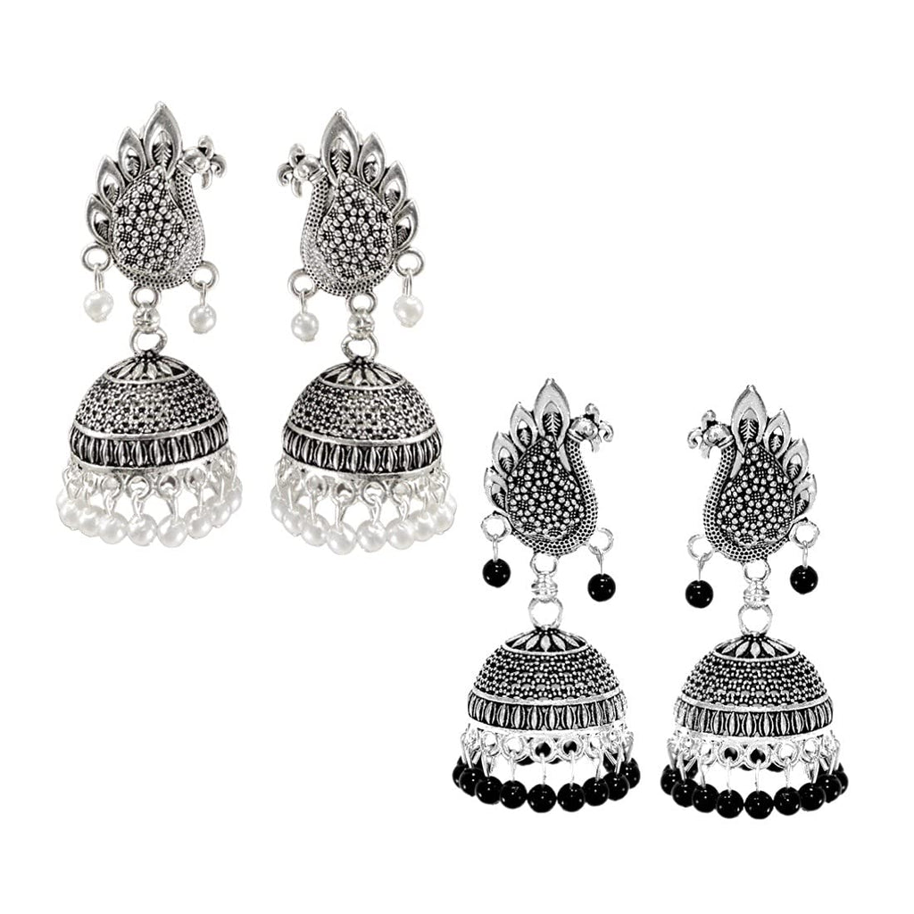 JEWELOPIA Oxidised German Silver Jhumki Pearl Drop Dangle Earrings For Women & Girls