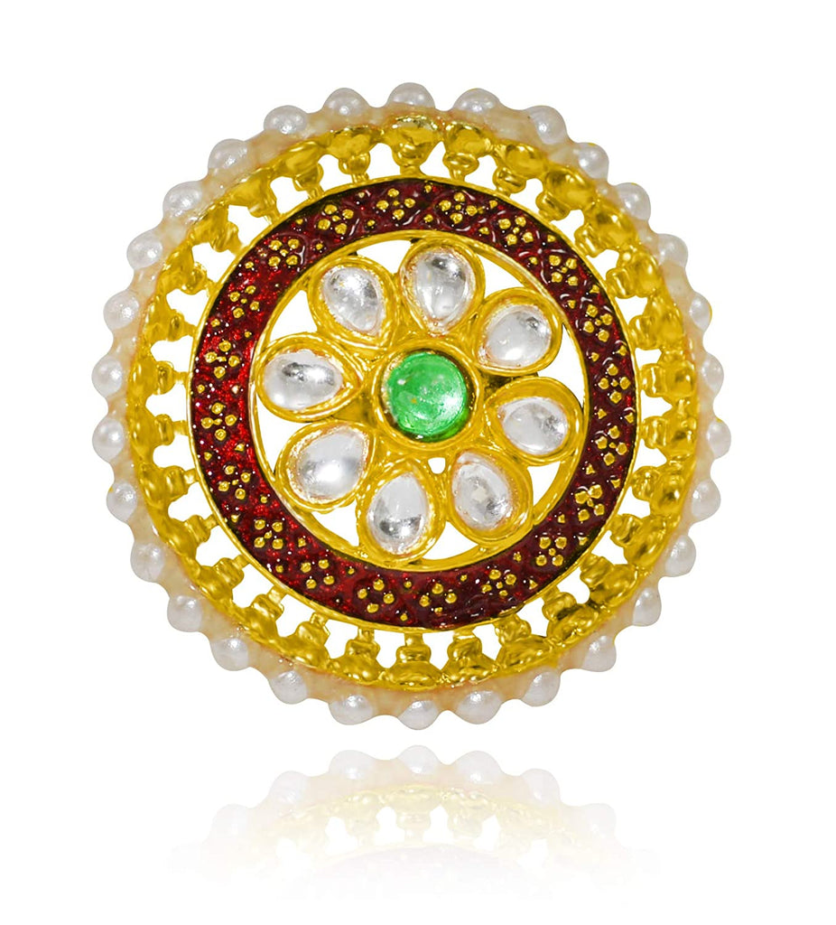 JEWELOPIA Kundan Pearl Gold Plated Finger Ring For Women & Girls