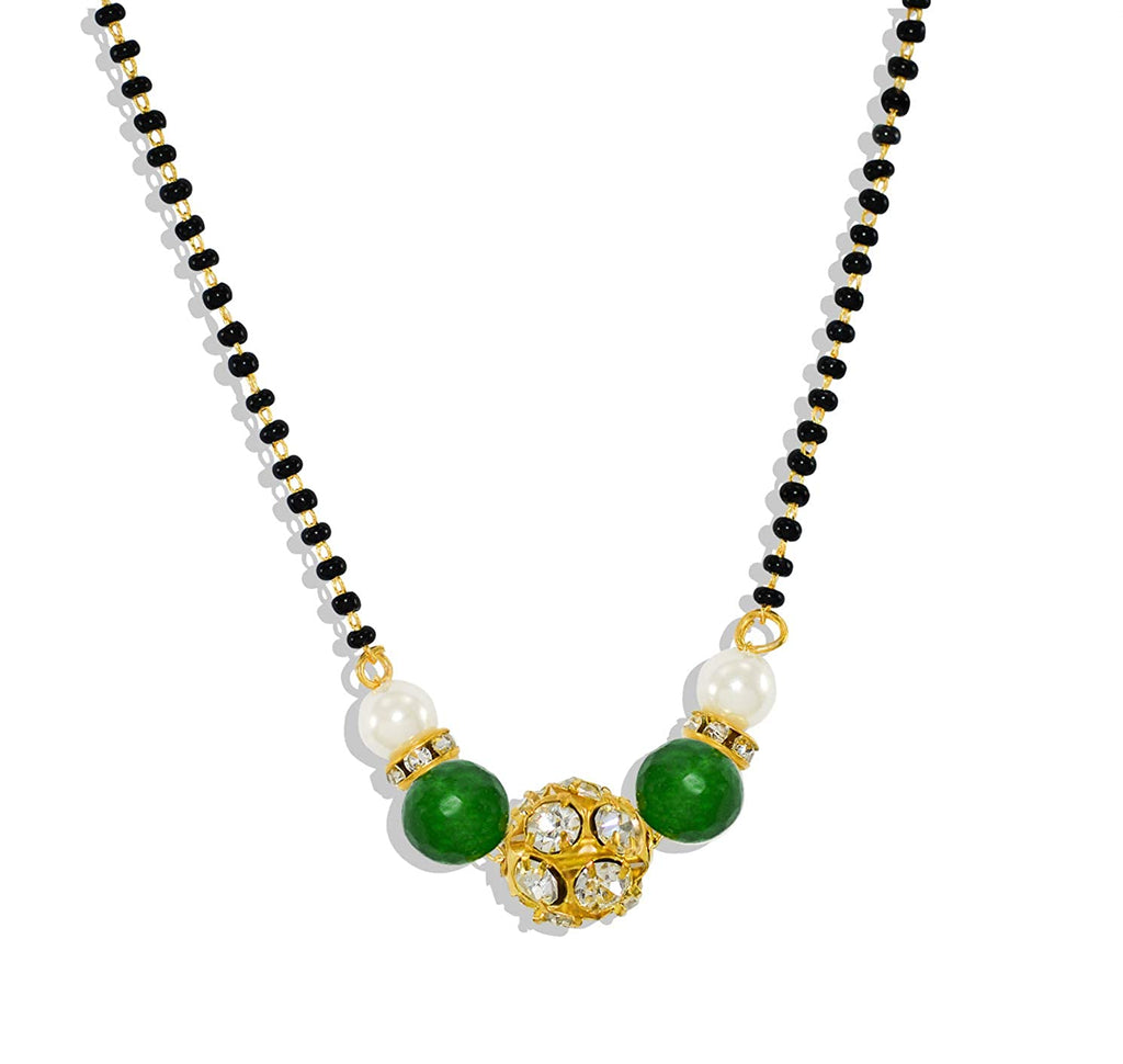 JEWELOPIA Gold Plated Pendant with Black Beads Mangalsutra Pendent Chain Set for Women & Girls