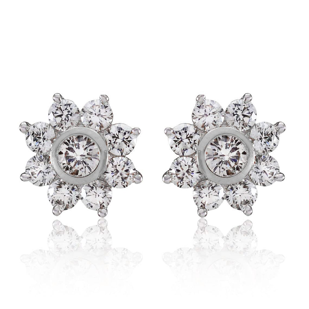 PATARO Silver Cubic Zirconia Cz Statement American Diamond Earrings Peora  Silver Round Stud Earrings SkyGreen Saphhire