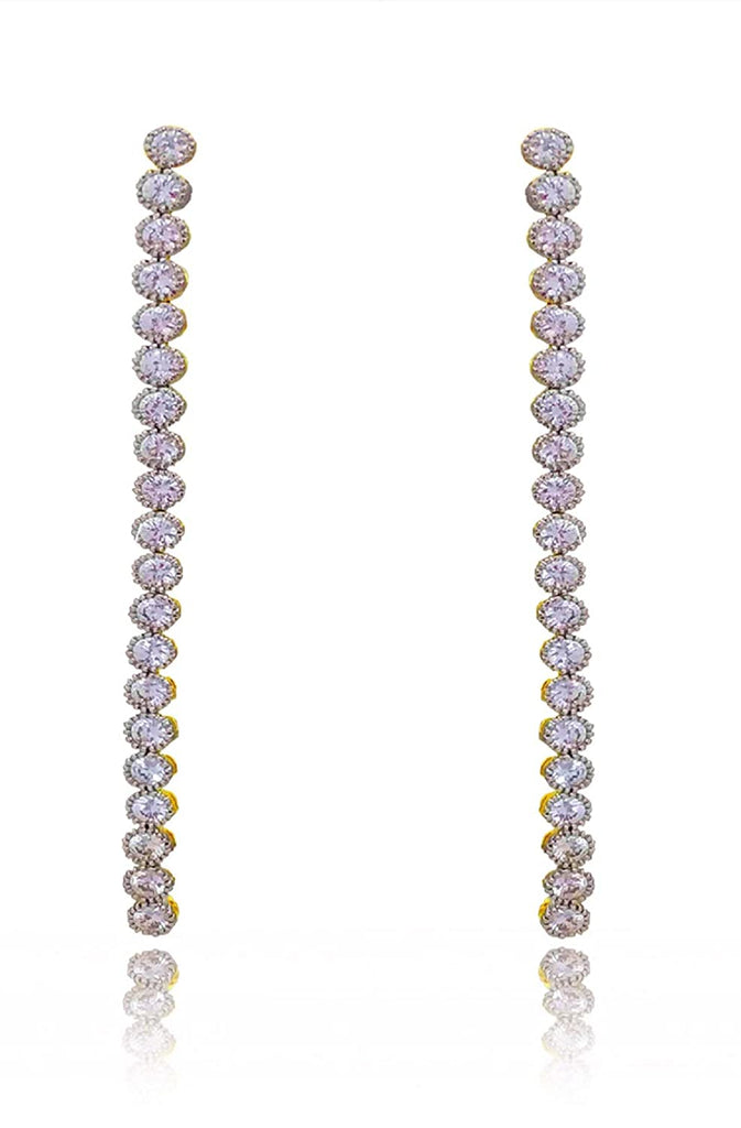 JEWELOPIA American Diamond Long Drop Earrings CZ Studded with Gold Plated For Women & Girls