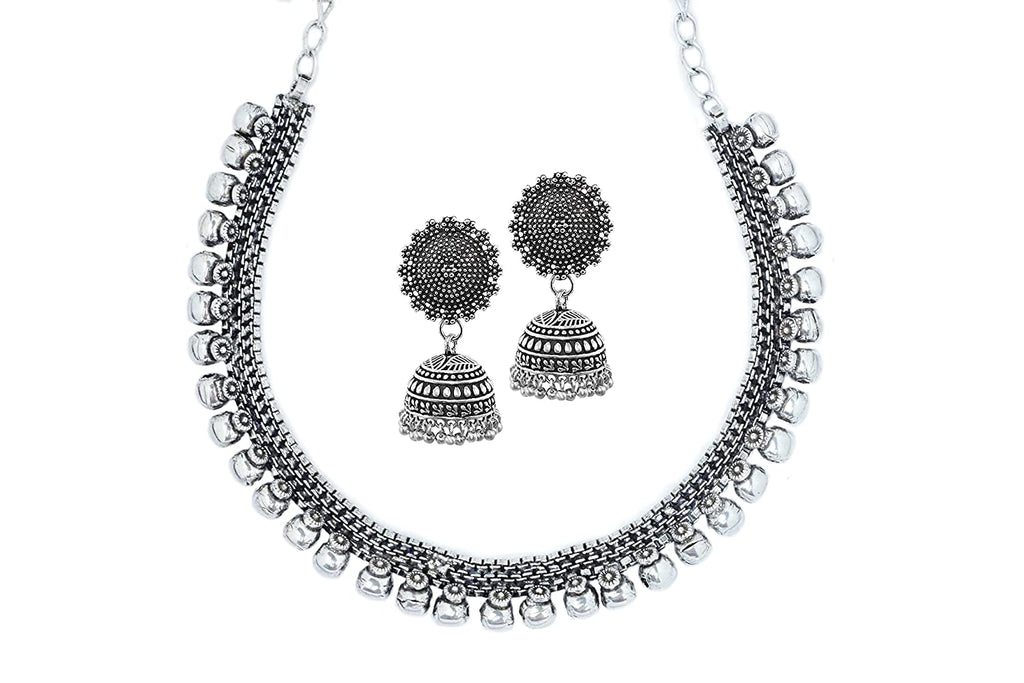 Jewelopia Oxidised Silver Jewellery Set Black Metal Necklace Set Boho Style for Women and Girls