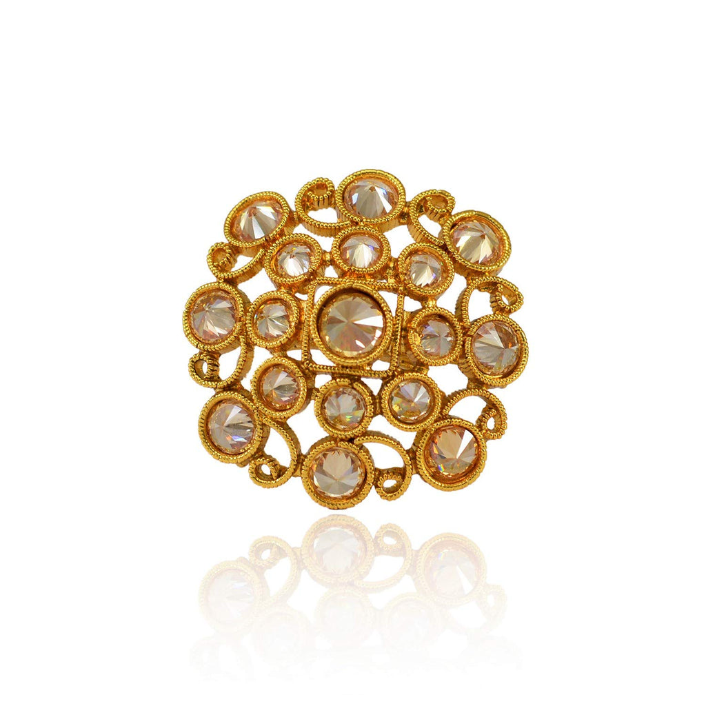 JEWELOPIA Traditional Gold Plated CZ Round Finger Ring for Women & Girls