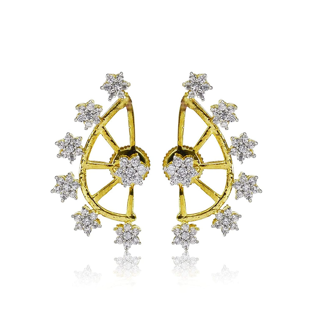 JEWELOPIA American Diamond CZ Earcuffs With Gold Plated AD Earrings Jewellery For Women & girls