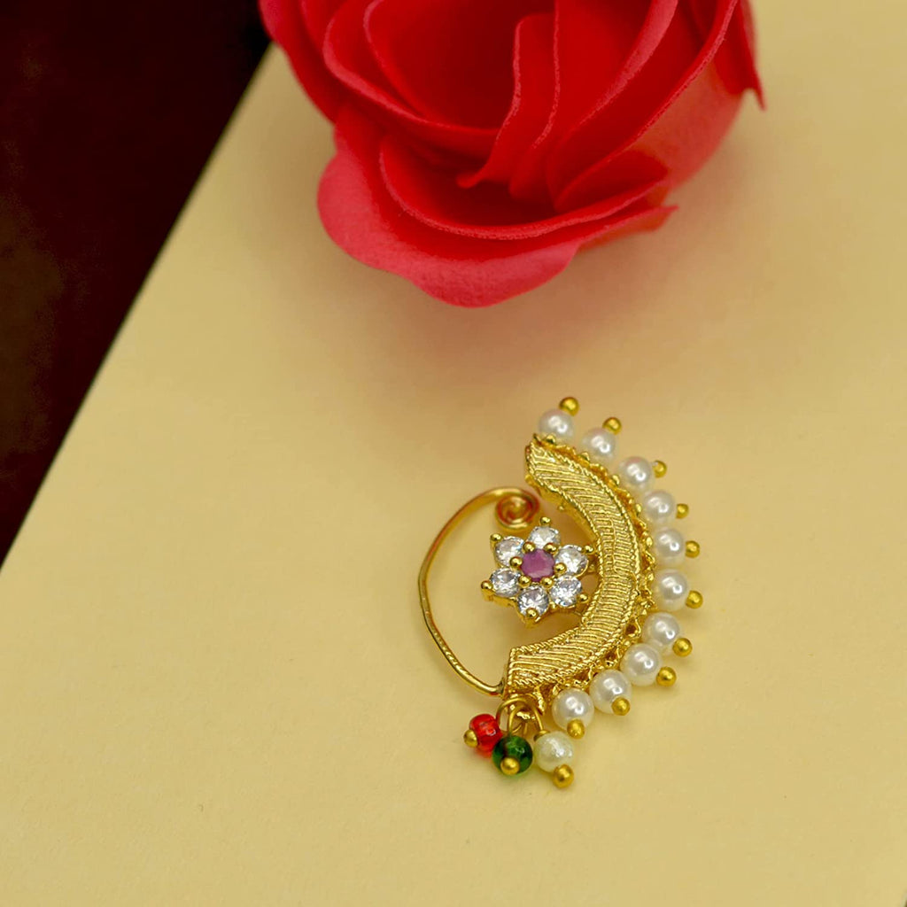 I Jewels Gold Plated Pearl Nose Ring/Nath without piercing with Pearl Chain  (NL03): Buy I Jewels Gold Plated Pearl Nose Ring/Nath without piercing with  Pearl Chain (NL03) Online in India on Snapdeal