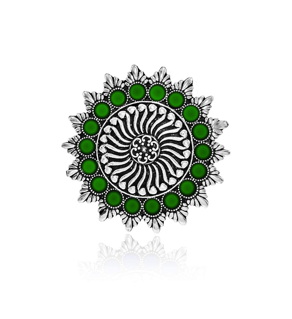 JEWELOPIA Oxidized Silver Ring Meenakari For Women & Girls