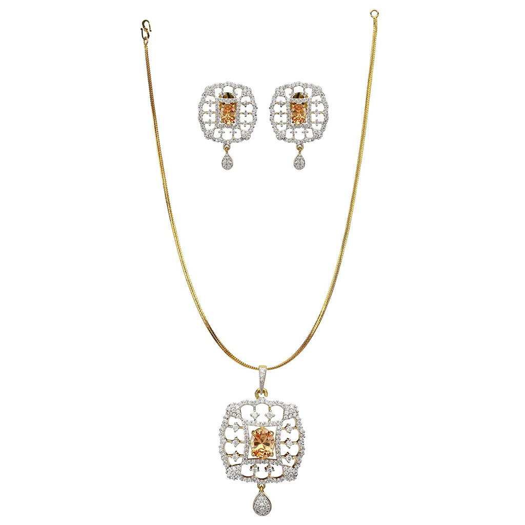 JEWELOPIA CZ Diamond Pendent Set with Chain for Women & Girl