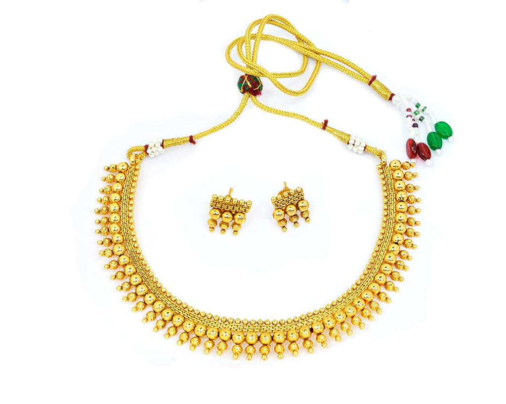 Jewelopia Gold Plated Traditional Pearl Beaded Choker Necklace set with Earrings for Women and Girls