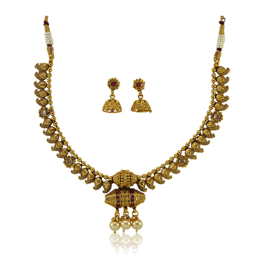 Jewelopia Gold Plated Traditional Pearl Beaded Choker Necklace set with Earrings for Women and Girls