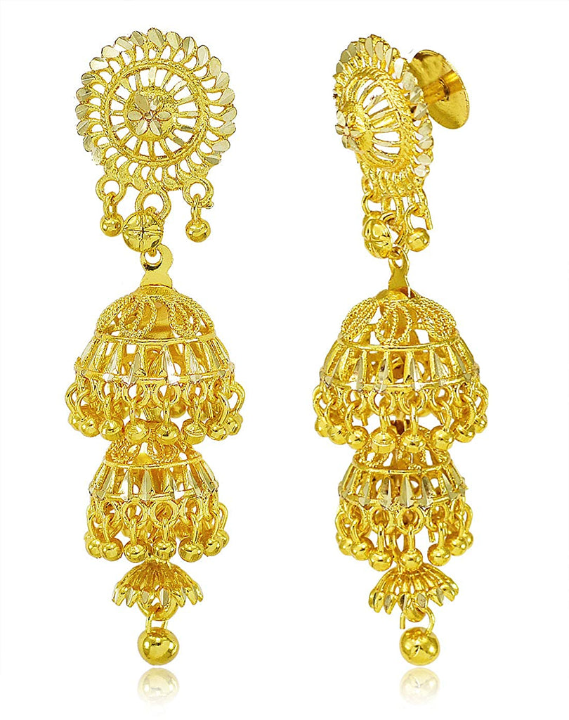 Traditional Triple Layered 22KT Gold Jhumkas