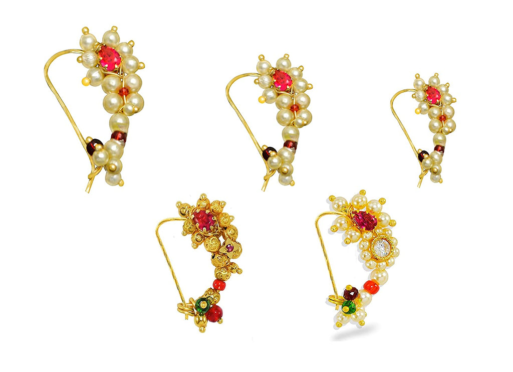 Traditional Piercing Nath Combo Gold plated Ruby studded Maharashtrian –  JEWELOPIA