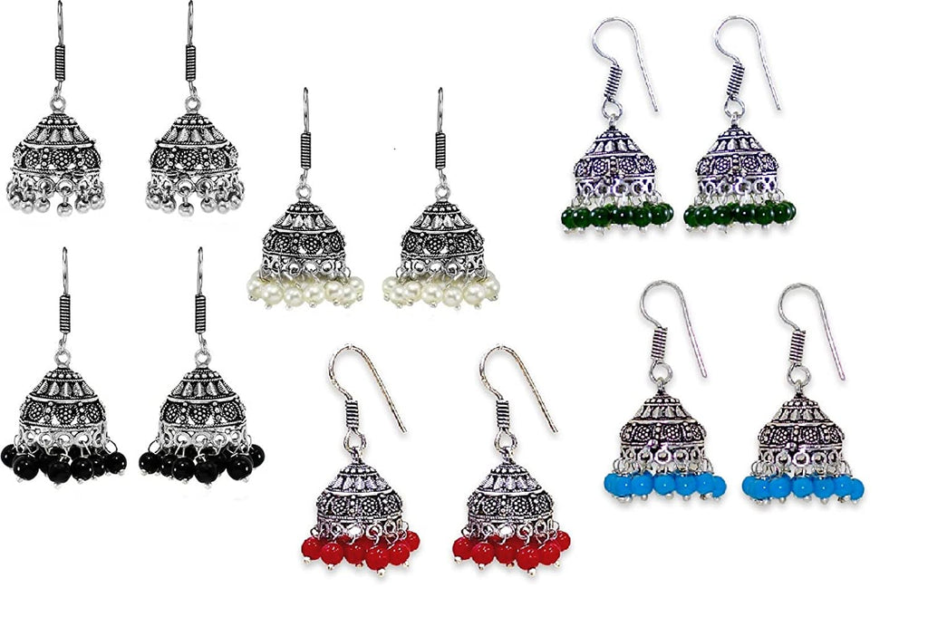 JEWELOPIA Oxidised German Silver Jhumki Pearl Drop Dangle Earrings For Women & Girls