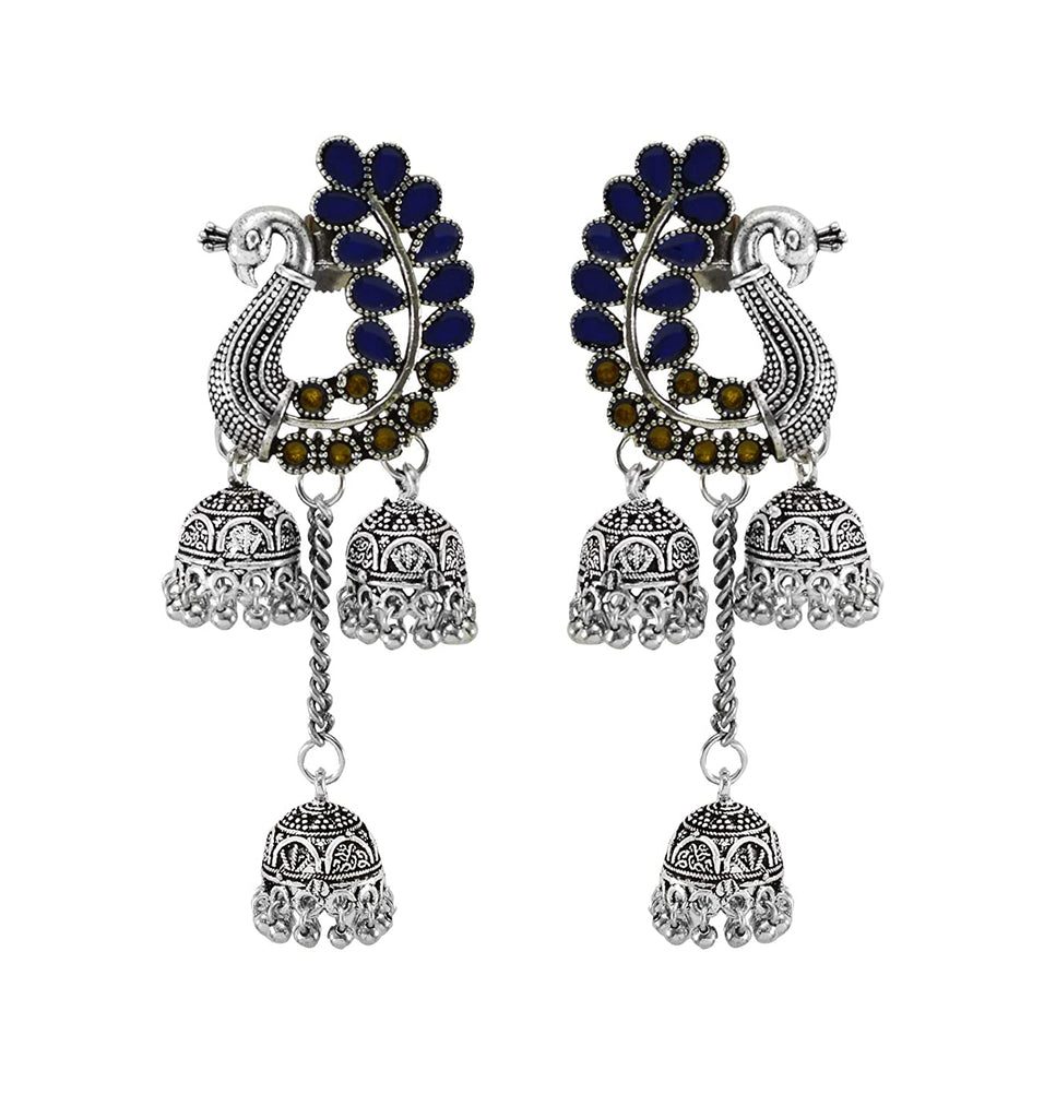 JEWELOPIA Oxidised German Jhumki Pearl Drop Earrings For Women & Girls