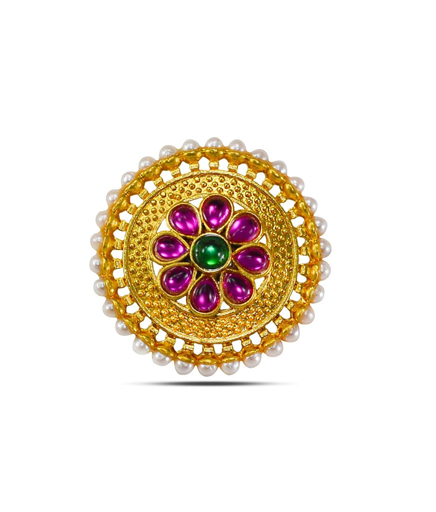 JEWELOPIA Kundan White Pearl Gold Plated Finger Ring For Women & Girls