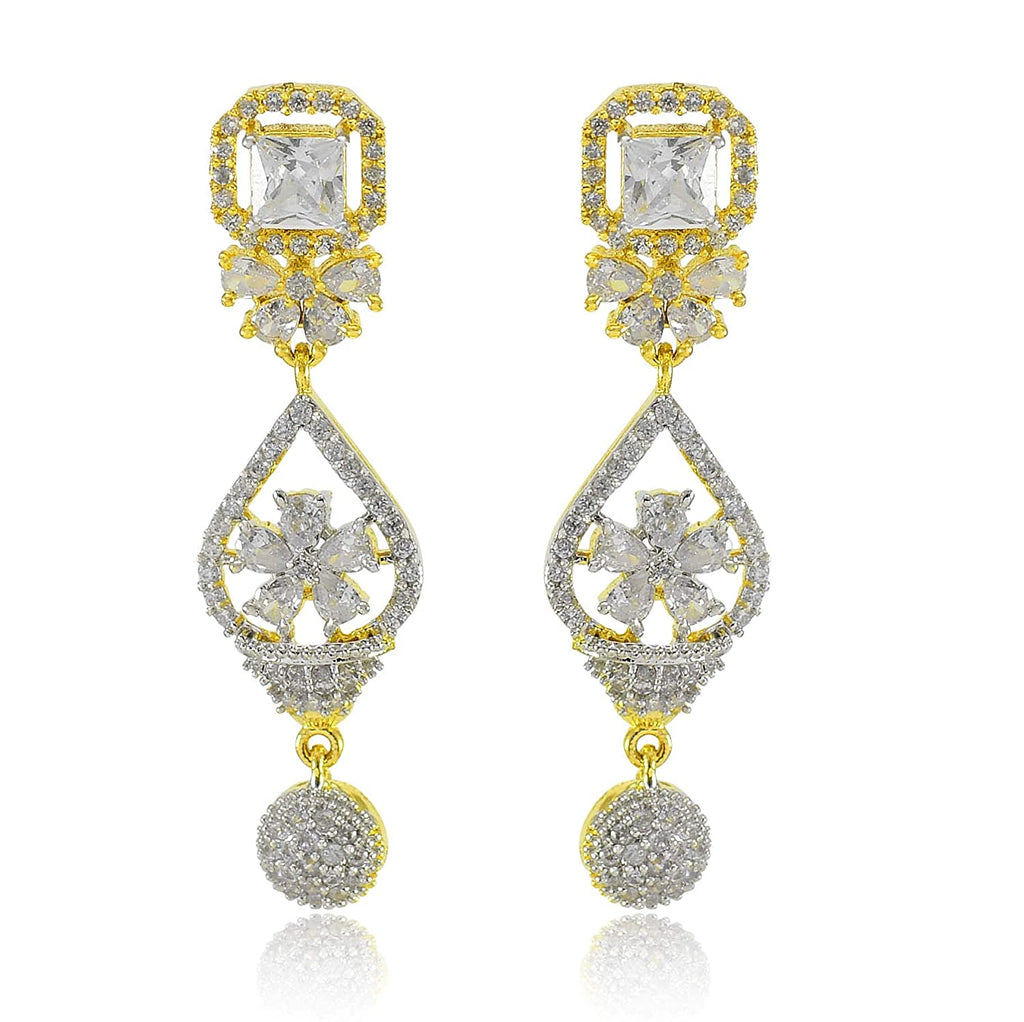 JEWELOPIA American Diamond Stud Earrings CZ Pearl Dropping with Gold Plated For Women & Girls