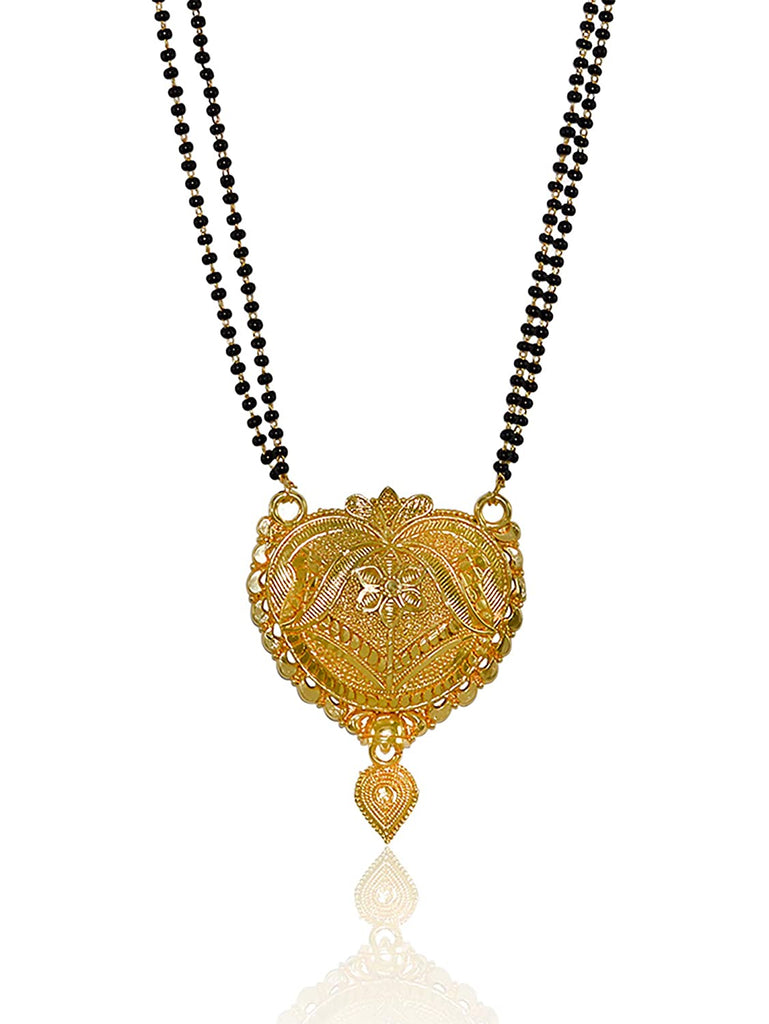 JEWELOPIA Gold Plated Pendant with Black Beads Chain Mangalsutra Pendant for Women