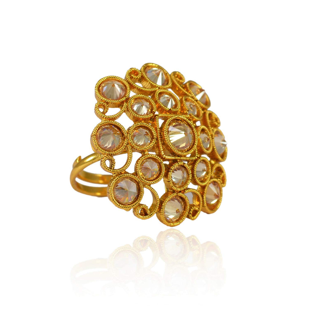 Latest Finger Rings For Girls Kemp Stones Studded Antique Jewellery F23818