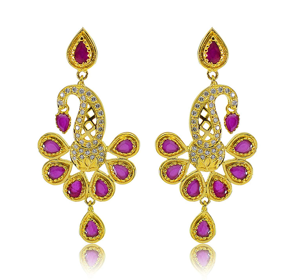 JEWELOPIA American Diamond Sparkling CZ Crystal Gold Plated Drop Earrings For Women & Girls
