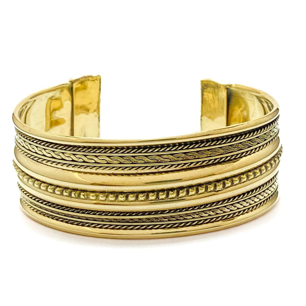 Item #955Z- Navajo 3pc Brass, Copper and Silver Waves Cuff Bracelet by OTT  —Men's and Women's Brass & Copper Bracelets