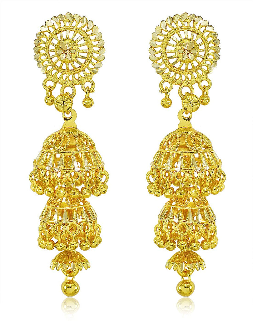 Mansiyaorange Three Layered Golden Jhumki/Jhumka Earrings For Women :  Amazon.in: Fashion