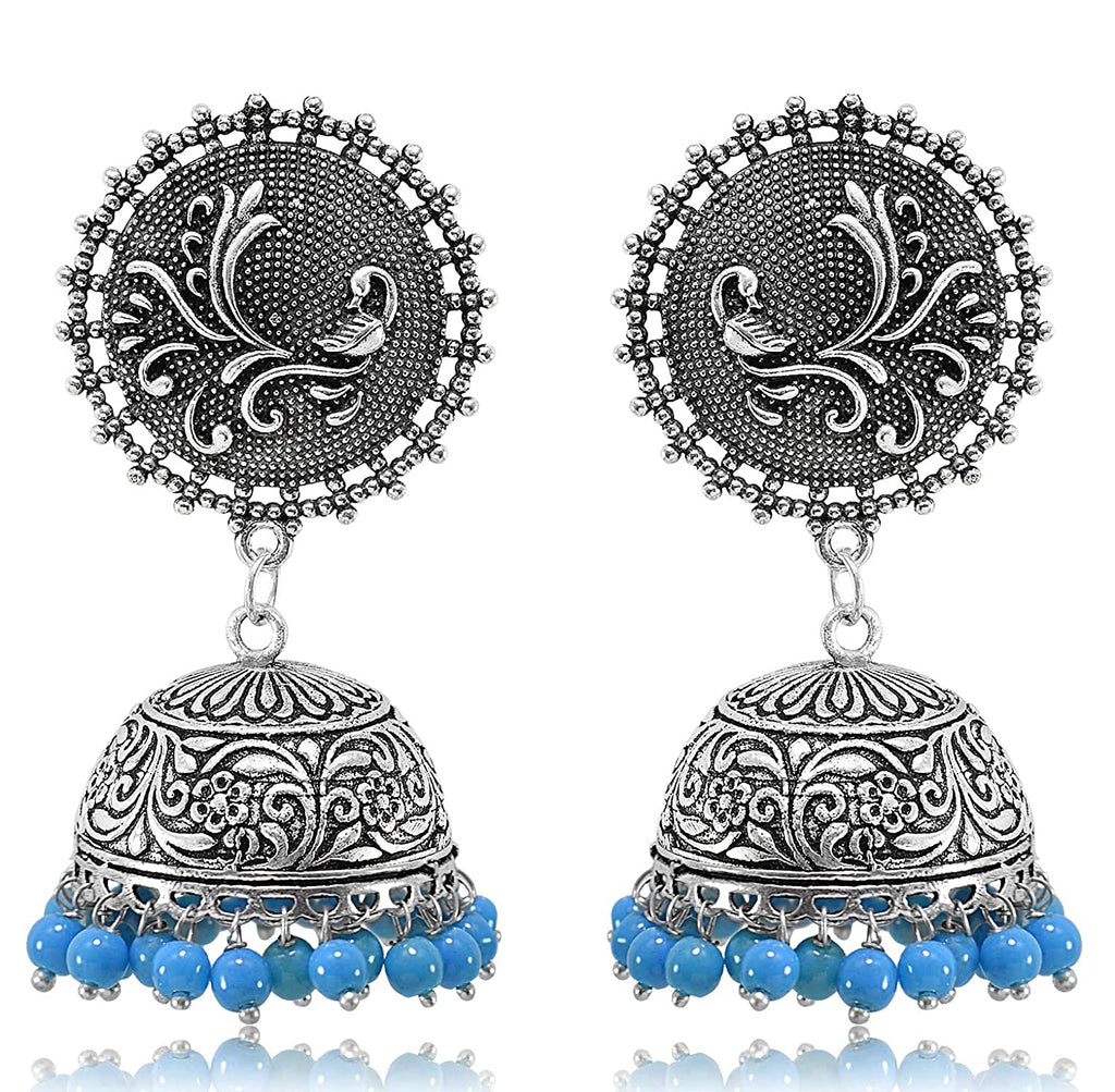 JEWELOPIA Oxidised German Jhumki Pearl Drop Earrings For Women & Girls