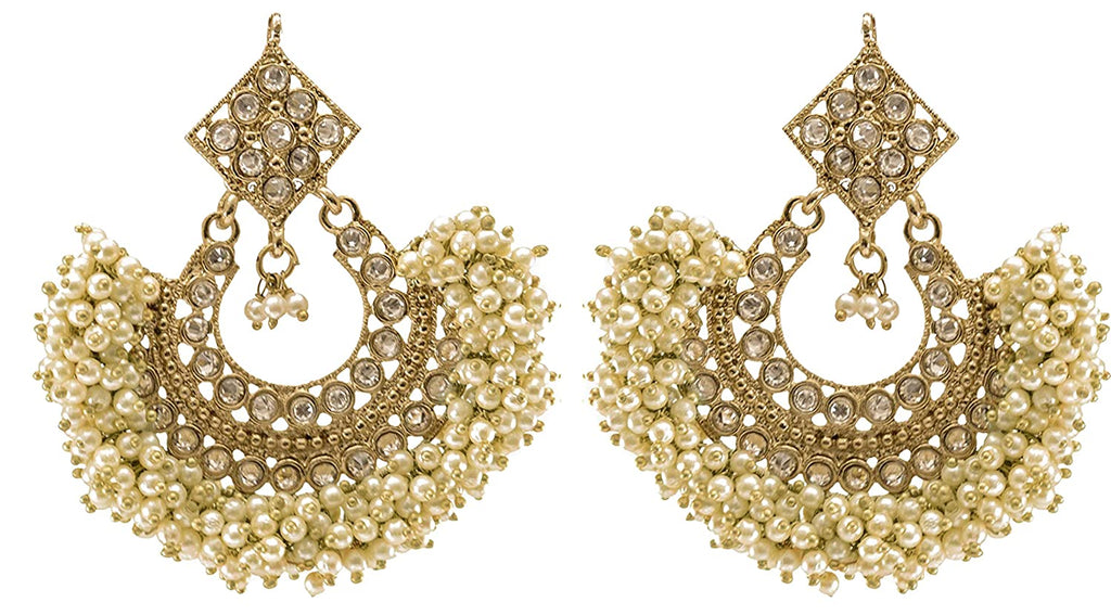 Jewelopia Traditional Gold-plated With Pearl Chand Bali South Polki Gold Beads Earrings for Women & Girls