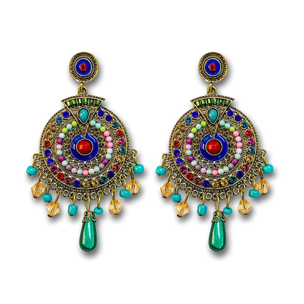 JEWELOPIA Multicolor Earrings Pearl Beads Studded Pearl Drop Bohemian Chandelier For Women Girls
