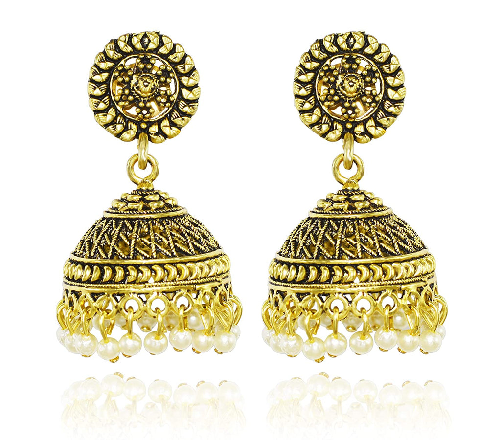 JEWELOPIA Oxidised German Gold Jhumki Pearl Drop Dangle Earrings For Women & Girls