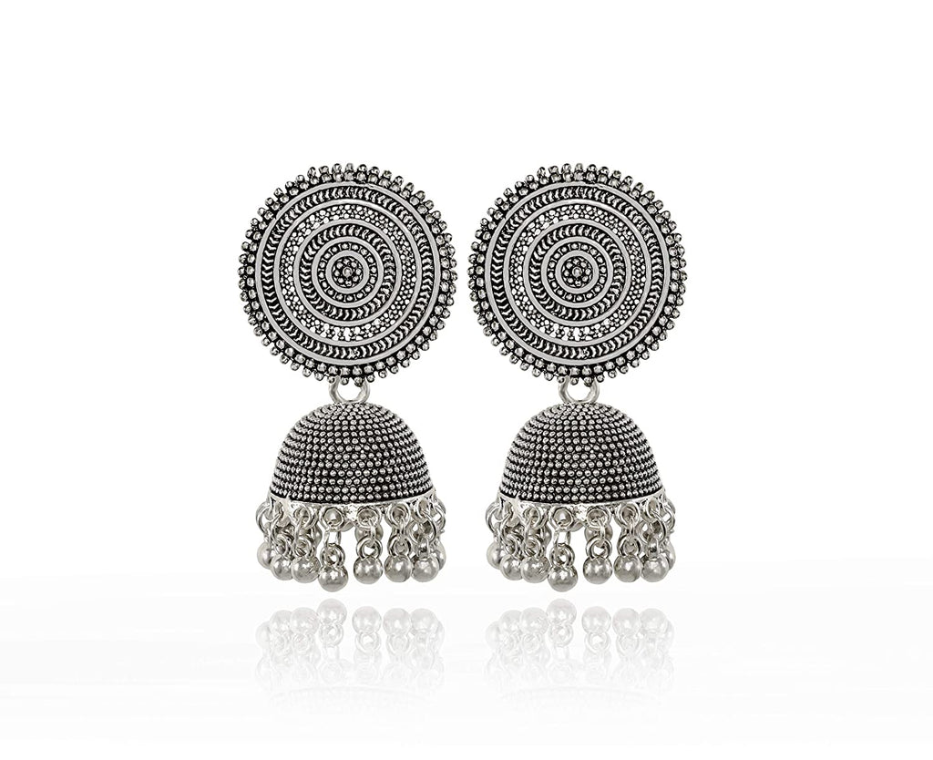JEWELOPIA Oxidised German Jhumki White Pearl Drop Dangle Earrings For