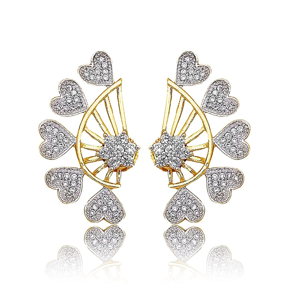 JEWELOPIA American Diamond CZ Earcuffs With Gold Plated AD Earrings Jewellery For Women & girls
