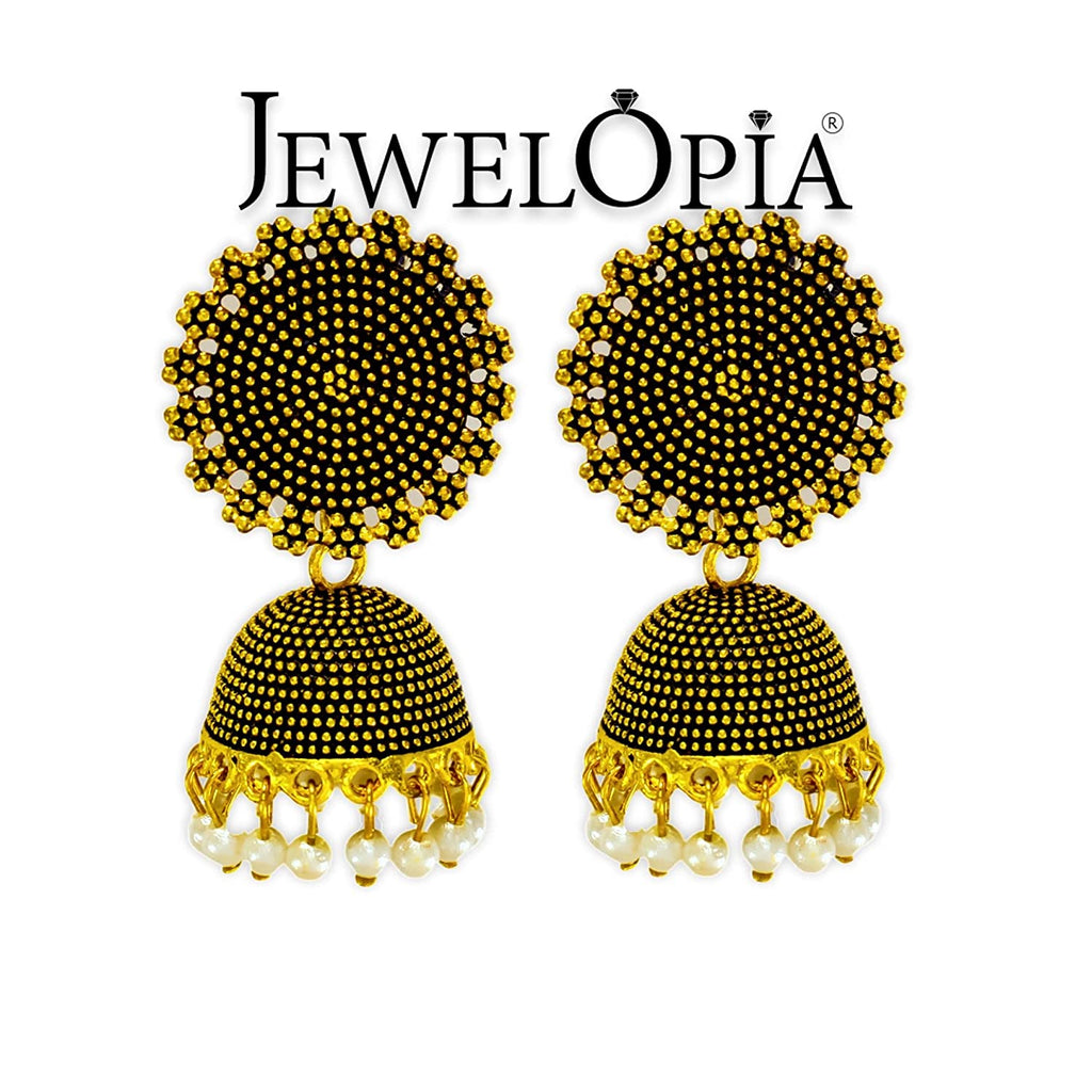 JEWELOPIA Oxidised German Silver Jhumki Pearl Drop Dangle Earrings For Women & Girls